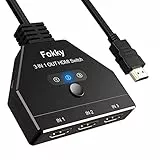 Fokky Switch HDMI Sdoppiatore HDMI, 4K@60Hz Splitter HDMI 3 In 1 Out Automatico HDMI Switcher HDMI 2.0 Commutatore Supporta 4K/3D/HDR/UHD, HDMI Switch Per HDTV/Xbox/PS5/Apple TV/Fire Stick/BLU-Ray/PC