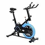 HOMCOM Cyclette con Trasmissione a Cinghia, Bicicletta da Allenamento con Manubrio Sellino Regolabili, Schermo LCD, Fino a 120kg, Nero e Azzurro