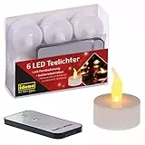 Idena 38204 - Candele da tè a LED, 6 pezzi, candele elettriche con luce tremolante, con telecomando, batterie incluse, decorazione per matrimoni, feste, Natale, Pasqua, come illuminazione d'atmosfera