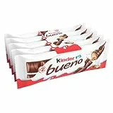 Kinder Bueno, 10 Snack al Cioccolato e Nocciola, un Wafer Ripieno di Crema alle Nocciole Ricoperto di Cioccolato Kinder, 5 Confezioni