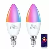 Fitop Lampadine intelligenti Alexa, E14 Wlan LED Lampadina Dimmerabile 4.9W 470Lm+RGB 16 Milioni di Colori, Controllo APP Compatibile con Alexa/Google Home, Controllo Vocale, 2 Pezzi