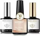 Modelones Base e Top Coat Semipermanente con Primer per Unghie in 3 x 10ml Gel Soak Off UV LED Smalti per Manicure