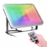 100W Faretto LED da Esterno RGB con Telecomando, Illuminazione del Paesaggio con Funzione di Memoria 16 Colori e 4 Modalità, 8000lm IP66 Impermeabile Proiettore LED per Giardino palcoscenico Festa