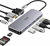 ICZI Hub USB C 11 in 1 con HDMI 4K e VGA 1080P adattatore multiporta per computer (Ethernet/Power Delivery/Audio/SD/TF/4 porte USB) Dock Station compatibile con MacBook,HP,Dell,ASUS