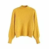 ZAFUL Maglione Maniche Lunghe Pullover Sciolto A Collo Alto Taglia Unica per Donna 2019 Autunno Inverno (Giallo, Taglia Unica)
