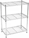 Amazon Basics - Scaffalatura a 3 ripiani stretti, Cromo, 58.9 x 34 x 76.2 cm