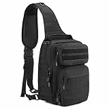 UBORSE Zaino Monospalla Tattico Militare, Zaino da Caccia 20L di Grande Capacità, Borsa Petto Uomo con Sistema Molle per Campeggio Escursionismo Ciclismo Viaggio Trekking, Nero
