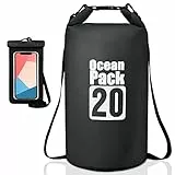 Coolzon Borsa Impermeabile-Sacca Impermeabile con Custodia Impermeabile per Cellulare, Sacca Stagna con Tracolla Regolabile per Kayak Rafting Canottaggio Campeggio Viaggiare Nuoto, 20L Nero