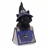 Nemesis Now Pocus Small Witches-Statuetta di Gatto Nero e Libro degli incantesimi, Resina, Viola, 12.7cm