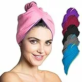 Fit-Flip Capelli Microfibra Urbana - Assorbente E Asciugatura Rapida - Speciale Turbante Asciugamano E Asciugamano Per Capelli (01 - Rosa Con Cuciture Viola - 1 Pezzo)