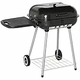 Outsunny BBQ Barbecue a Carbonella con 2 Griglie Pieghevole Ripiano Laterale 2 Ruote e Coperchio Metallo 96 x 60 x 83 cm Nero