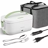 YISSVIC Scaldavivande Elettrico Portatile 3 in 1 per Auto Camion e Ufficio 12V 24V 220V Riscalda i Cibi in 30 Minuti Portapranzo per Alimenti di Acciaio Inossidabile 1.5L Con Borsa Isolante 60W Verde