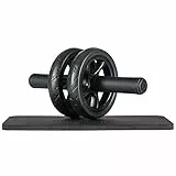 Ultrasport addominali trainer AB Ruota, AB Rullo, trainer muscoli addominali salvaspazi per casa, ideale anche come trainer fitness aiutarti perdere peso, doppi rulli e tappetin per ginocchia, ‎Nero