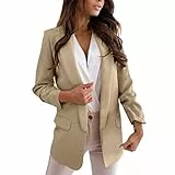 Pianshanzi Blazer donna aperto anteriore alla moda manica lunga lavoro tempo tempo libero giacche tuta cardigan leggero con colletto dentellato cappotto donna pile, Kaki #1, XL