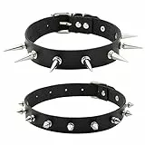 Comius Sharp Regalo dei monili Choker, 2 Pezzi Choker Signora Leather,Rotonda Unisex in Pelle pu Punk Rivetto Collana in Lega Gotica con Borchie Catena a Collo Regolabile Choker,Rock,Vintage