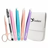 Candure Pinzette Sopracciglia Professionale 6 Pezzi con Piccole Forbici Utilizzate per Bellezza, Trucco, Peli Naso e Schegge Pinzetta Precisione con Custodia Pelle per Uomo e Donna