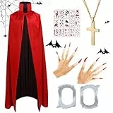 Anyingkai Mantello Rosso e Nero,Mantello Vampiro Adulto,Mantello con Cappuccio per Halloween,Reversibile Nero Rosso Mantello,Mantello da Vampiro di Halloween,Halloween Capo per Carnevale Masquerade