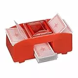 Relaxdays Mescolatore Automatico per 2 Mazzi di Carte Standard, Macchinetta Mischiacarte Fino a 91 mm, Plastica, Rosso, 50%