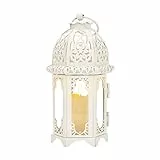 PandaHall Lanterne Decorative Bianche 19cm Lanterna portacandele in Vetro Cavo in Metallo per Interni Eventi all'aperto Feste Matrimoni Patio Domestico Decorazioni Natalizie