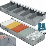 Contenitore Sottoletto Pieghevole Set di 2, Traspirante Scatole Organizzatore Armadio, Contenitori con 6 Manico e Supporto Base, Sacchi Portaoggetti Sotto ilLetto Sacco per Vestiti Trapunte Coperte
