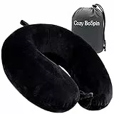 Cozy BoSpin Cuscino da viaggio - Cuscino portatile per il collo su voli, auto e casa, comodo cuscino da viaggio in aereo, leggero pacchetto rapido per campeggio (nero)