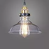Glighone Lampada a Sospensione Vetro Vintage Cucina Industriale Lampadario da Soffitto Trasparente Paralume in Vetro Attaco E27 (lampadina non inclusa),Diametro 20.4 cm