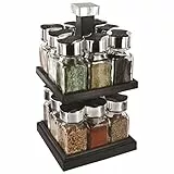 CMP Tableware Supporto per spezie con 16 barattoli di Vetro con Coperchio in Acciaio Inossidabile e plastica, Trasparente/Nero, 16 x 16 x 29 cm