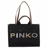 Pinko Shopper Ricamo Logo, Borsa Donna, DN3Q_Denim Nero-Antique Gold, U