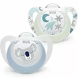NUK Star Ciuccio per bambini | 0-6 Mesi | Succhietti notte e giorno | silicone senza bpa | Accettato dal 99% dei bambini | Blu | 2 Pezzi