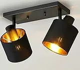 Lightess 2 Luci Lampada da Soffitto con Paralume in Tessuto, Plafoniere Interno Girevole 90°+360° in Metallo E27 Industriale, Lampada Applique da Parete Interna per Soggiorno, Nero Senza Lampadina