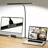 Hapfish Lampada da Scrivania a LED Morsetto, 12W Luce Tavolo Ufficio a collo d'oca a 360° con caricatore, dotata di funzione timer, per Ufficio, Monitor, Studio