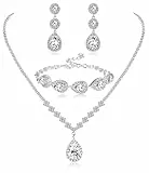 Diamday Sposa Gioielli Set Argento Strass Collana Bracciale Orecchini a Clip per Sposa Damigella Ciondolo Cristallo Matrimonio Prom Gioielli Accessori per Donne C