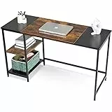 Homesbrand Computer, casa, Ufficio, scrivania con Ripiani, Tavolo per PC Portatile, postazione di Lavoro con Giunzione per Studio e Soggiorno, Metallo, Nero-Vintage-Nero, 140x50x76CM