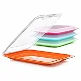 TATAY Set di 4 unità di Contenitori per affettati Fresh , Senza BPA, Riutilizzabile, Impilabile, Lavabile in Lavastoviglie e Adatto al Microonde, Colori Assortiti . Dimensione 17 x 3,2 x 25,2cm