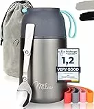 Milu Thermos per Alimenti I 450ml / 650ml / 800ml I Contenitore Termico di Acciaio Inossidabile, Isotermico Sottovuoto per Cibi Caldi e Freddi (Grigio, 650ml)