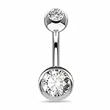OUFER 14G 8mm Piercing Ombelico Titanio Corto Barra Lungo Cuore CZ Palline Argento Barbell Navel Bar Belly Button Rings Gioiello Donna 1.6mm