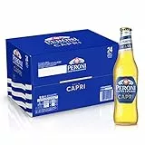 Peroni Nastro Azzurro Stile Capri, Cassa Birra con 24 Bottiglie da 33 cl, Lager a Bassa Fermentazione con Note di Limone e Foglie di Ulivo, Gusto Leggero, Gradazione Alcolica 4.2% Vol