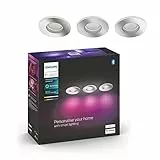 Philips Hue White and Color Ambiance Faretti LED da Incasso Smart Xamento, per Bagno (IP44), Luce Bianca o Colorata, Attacco GU10, 5.7W, Bluetooth, Dimmerabile, 3 Pezzi, Cromato