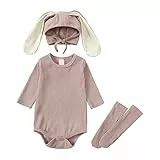 Minizone Pagliaccetto Bambino Body per Orecchie di Coniglio Pasqua Costume Neonato Vestiti Set con Cappello e Calzino Regali per Bambino 3-6 Months