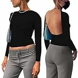 KOEMCY Maglietta a Maniche Lunghe Donna Crop Top Blusa Multi Way Wear Top Camicia Tinta Unita Camicette Casual Shirts Pullover Backless Y2K Manica Lunga (Nero,S)