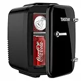 Tiastar Mini frigorifero portatile, 4 litri/6 lattine, per bevande e prodotti per la cura della pelle, per camera da letto, auto, scrivania, a due marce: refrigeratore e scaldabagno (nero)