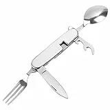 Tadipri Posate Campeggio Pieghevoli 4 In 1Stoviglie Da Campeggio In Acciaio Inossidabile-Coltello, Forchetta, Cucchiaio, Apribottiglie -Pieghevole Da Posate Portatile Multiuso -Cottura Mangiare Campin