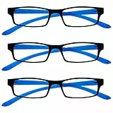 UV Reader Nero Blu Brillante Collo Occhiali Da Lettura Valore 3 Pacco Donna Uomo UVR3PK020 +2,00