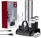 Cavatappi Elettrico per Vino, Lecone Set di Apribottiglie Elettrico 7 In 1 con Tagliapasta Stagnola, Tappo del Vino di Vuoto, Versatore, Linea di Ricarica USB