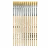 Idena 90095 - Pennello con setole di misura 6, con manico in legno non verniciato, set da 12 pezzi, per bambini scolastici e hobbisti