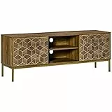 HOMCOM Mobile TV Moderno per TV fino a 65' con 2 Armadietti e 2 Ripiani Aperti, in Truciolato e Acciaio, 145x39x55 cm, Color Legno