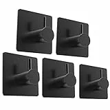 YIGII Ganci Adesivi - Gancio Asciugamani Ganci Appendiabiti da Parete Acciaio Inox Gancio Accappatoio Doccia, Ganci Set di 5 Pezzi per Bagno e Cucina, Acciaio Inox (Nero)
