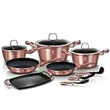 BerlingerHaus I-Rose Set di Pentole Induzione 12-Piece Antiaderente Titanio PFOA-free, Alluminio, Casseruoli, Casseruola con Manico Lungo, Coperchi, Padelle, Bistecchiera, Utensili