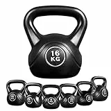 Yaheetech Kettlebell da 16KG per Sport Fitness Palestra in HDPE e Cemento con Maniglia Ergonomica Antiscivolo Attrezzo Sportivo da Costruzione Muscolare e Allenamento di Forza Nero