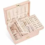 Voova Lusso Porta Gioielli da Camera, Premium Grande 2 Strati Scatola Porta Gioielli per Donna Ragazza, Liscia Pelle PU Porta Gioielli Per Anelli Orecchini Collane Bracciali (Rosa)